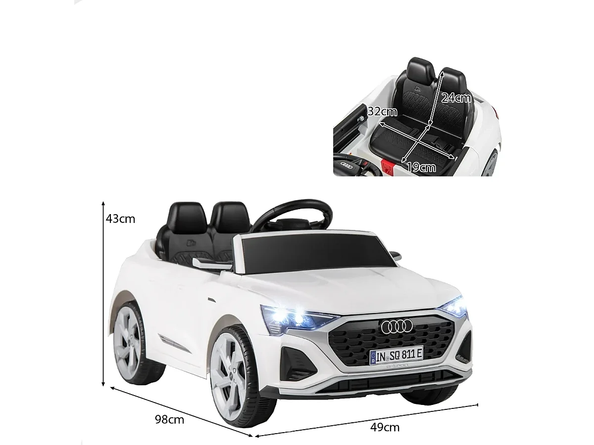 Voiture Electrique 12 V pour Enfants Sous Licence Audi SQ8 avec Télécommande Klaxon Lumières LED Musique 3 Vitesses pour 3 Ans+ Blanc