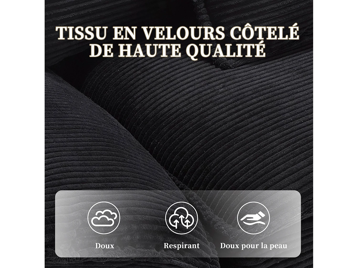 Canapé 2 places en velours noir – Double rembourrage en mousse mémoire et haute densité – 2 coussins inclus – Design minimaliste et confortable pour salon