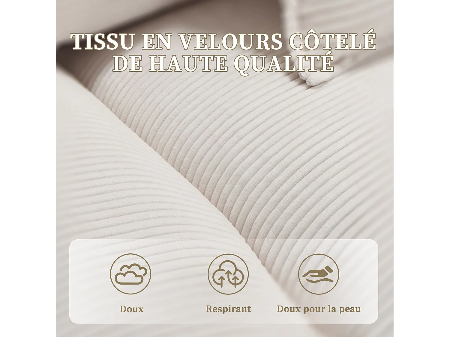 Canapé 2 places en velours beige – Double rembourrage en mousse mémoire et haute densité – 2 coussins inclus – Design minimaliste et confortable pour salon