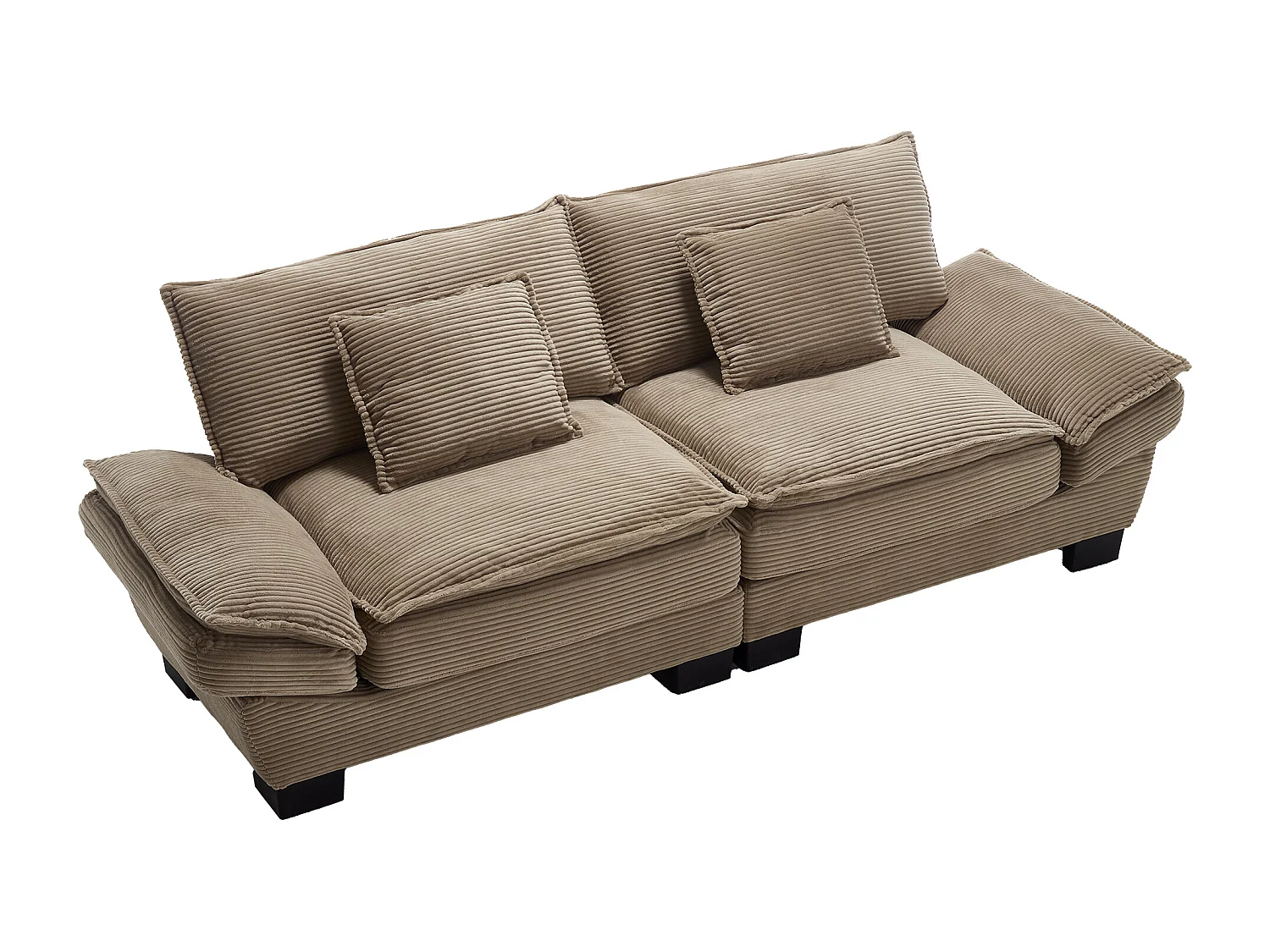 Canapé 2 places en velours kaki – Double rembourrage en mousse mémoire et haute densité – 2 coussins inclus – Design minimaliste et confortable pour salon