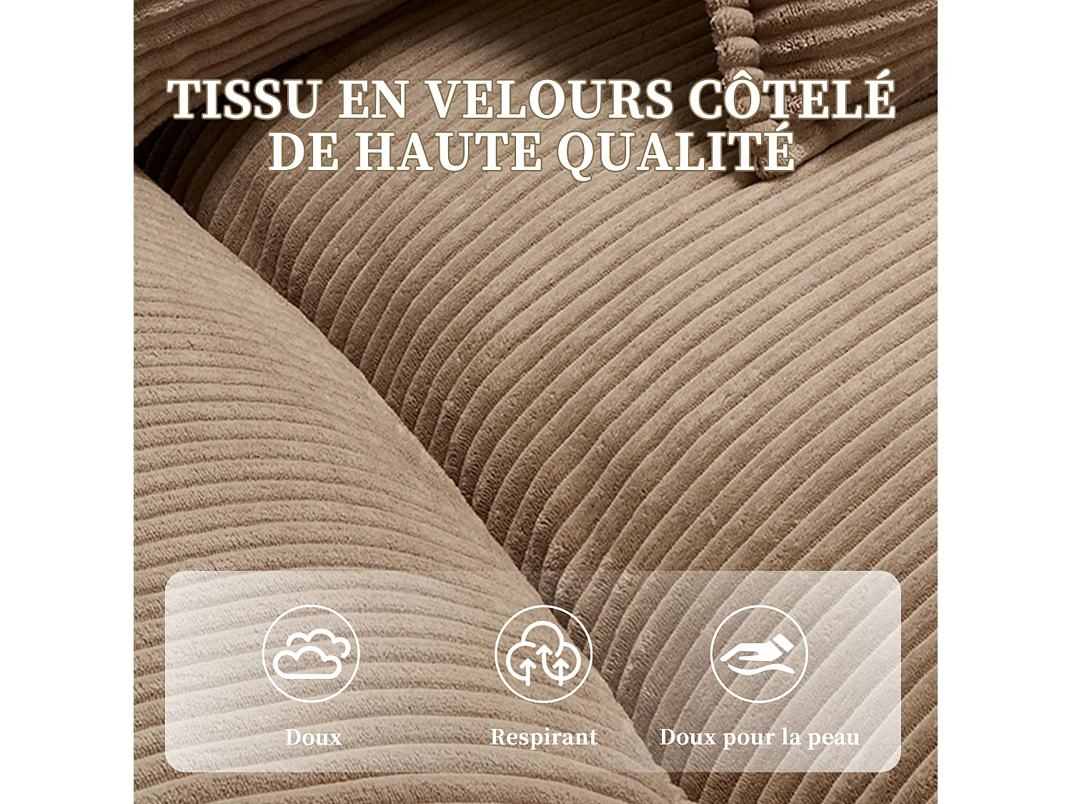 Canapé 2 places en velours kaki – Double rembourrage en mousse mémoire et haute densité – 2 coussins inclus – Design minimaliste et confortable pour salon