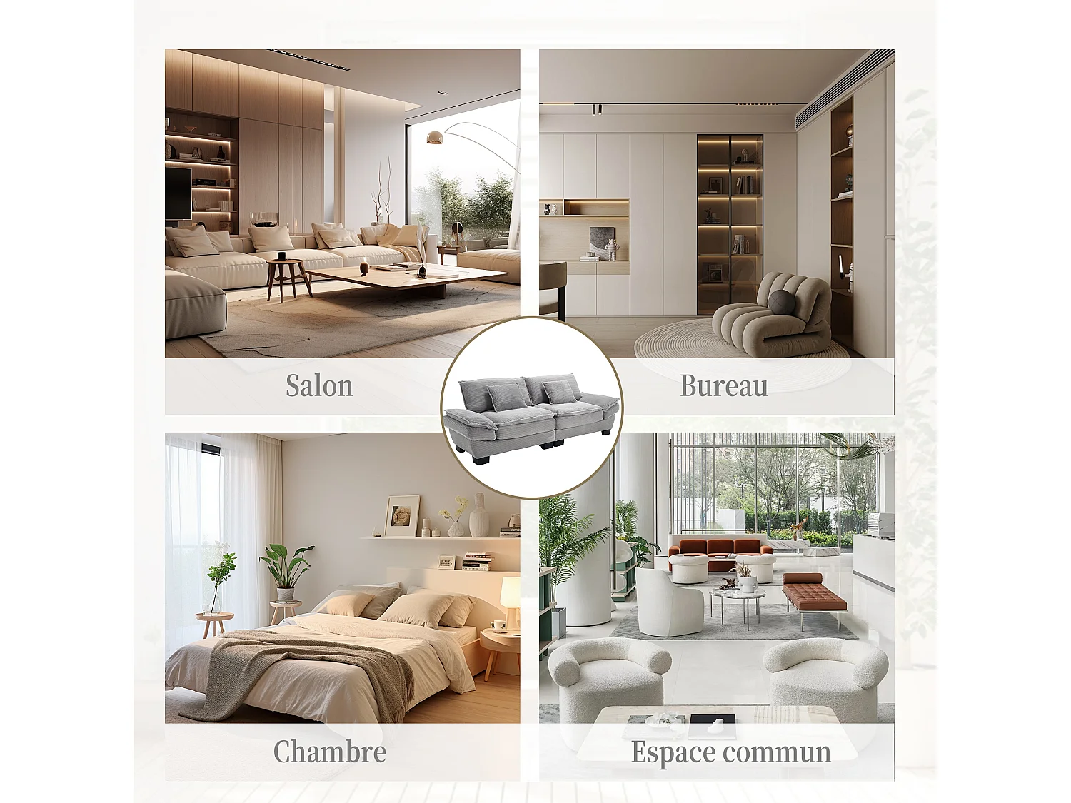 Canapé 2 places en velours beige – Double rembourrage en mousse mémoire et haute densité – 2 coussins inclus – Design minimaliste et confortable pour salon