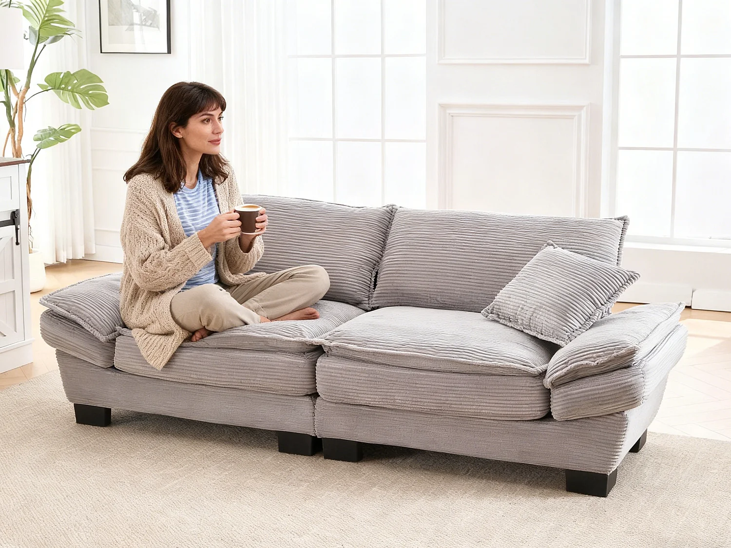 2-Zitsbank met Dubbel Memory Foam Kussen, Antibacterieel Fluweel en Industrieel Design - Inclusief 2 Kussens