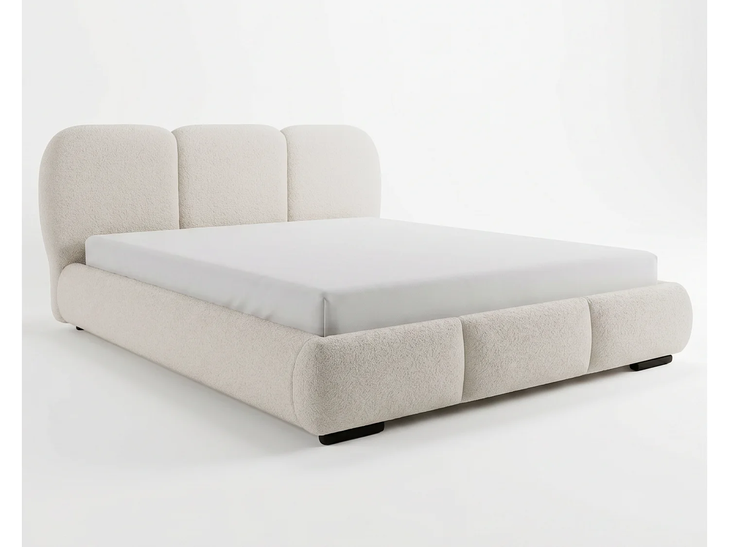 BESILIO Lit avec coffre de rangement et sommier 140x200 Holi – lit double tapissé en tissu bouclé/agneau – Beige