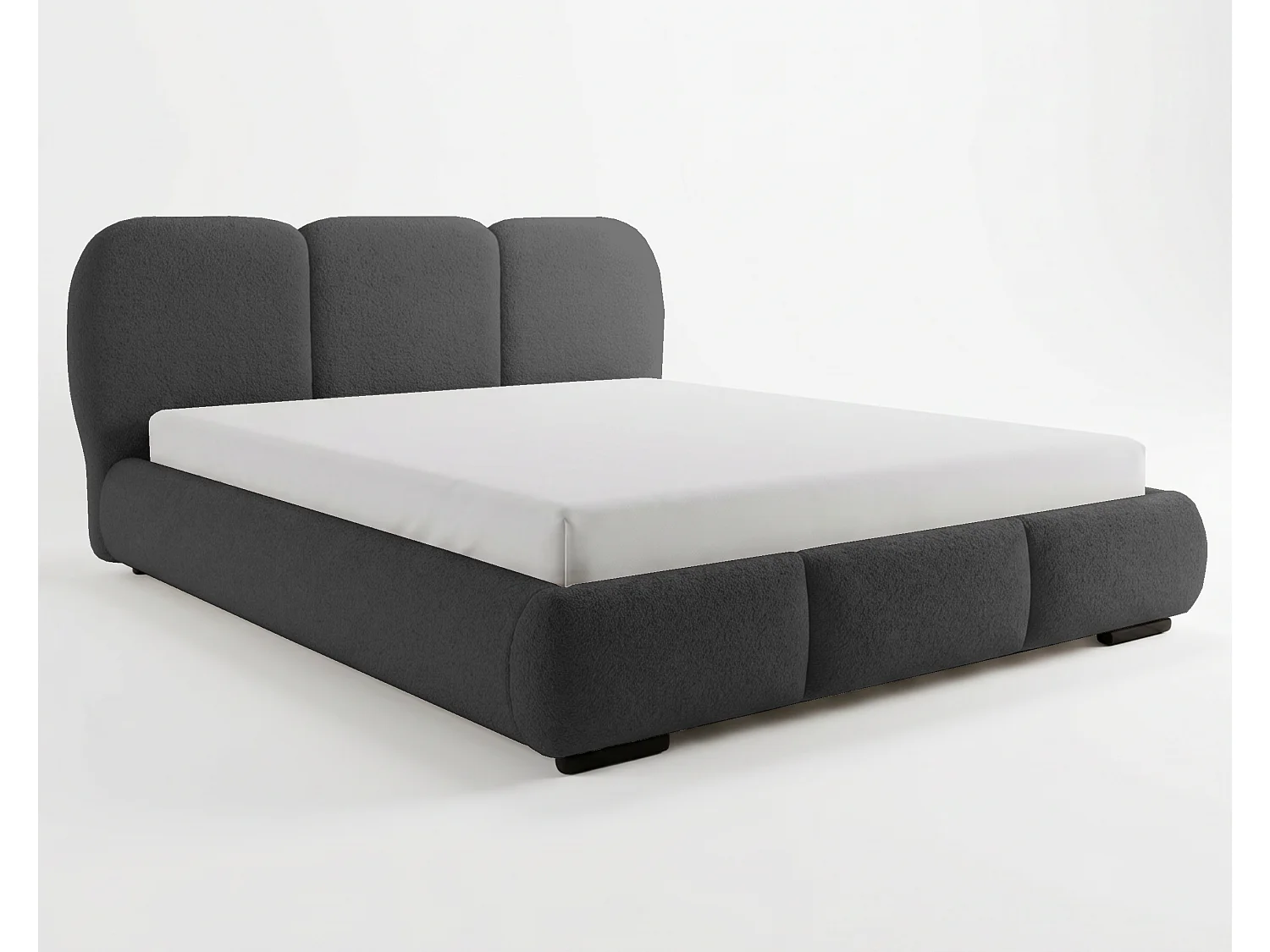 BESILIO Bed met opbergruimte en lattenbodem 200x200 Holi – tweepersoons gestoffeerd bed van bouclé-/teddystof – Grijs