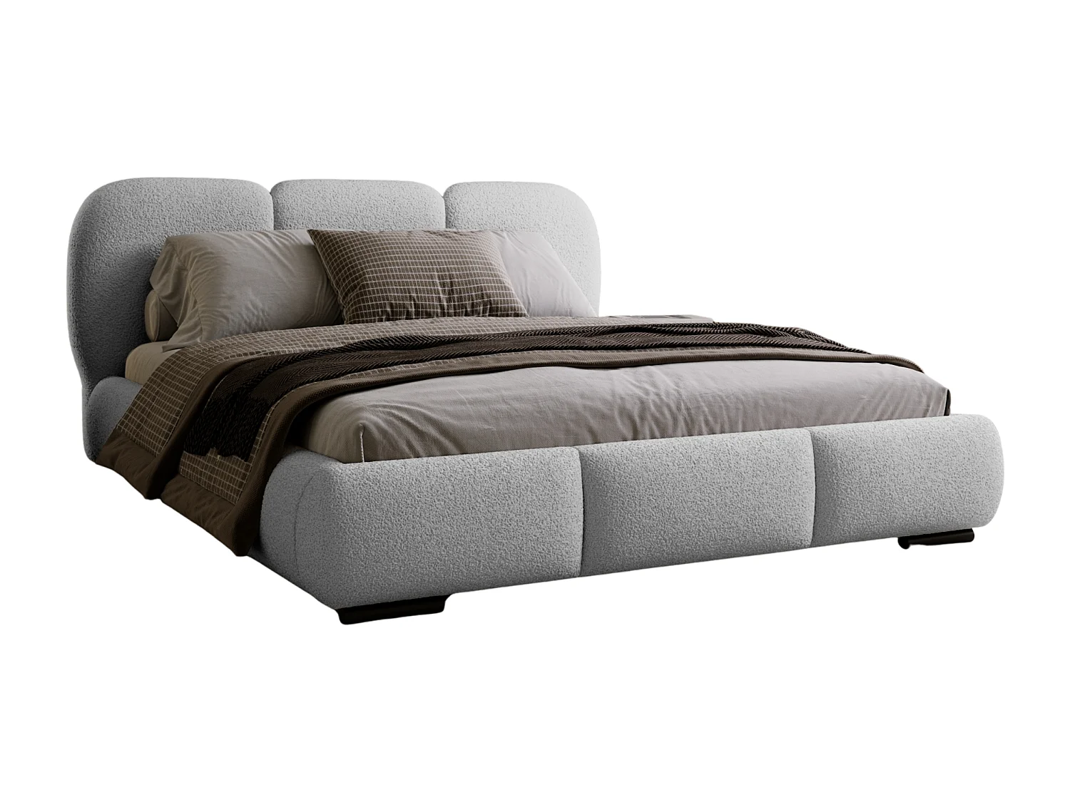 BESILIO Bed met opbergruimte en lattenbodem 180x200 Holi – tweepersoons gestoffeerd bed van bouclé-/teddystof – Lichtgrijs