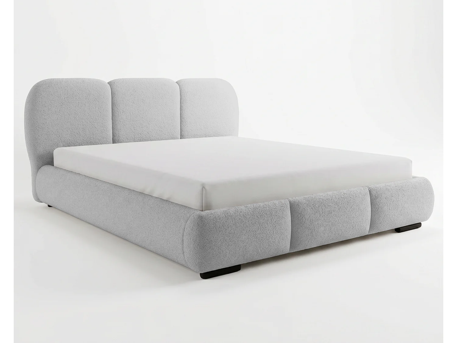 BESILIO Lit avec coffre de rangement et sommier 180x200 Holi – lit double tapissé en tissu bouclé/agneau – Gris clair