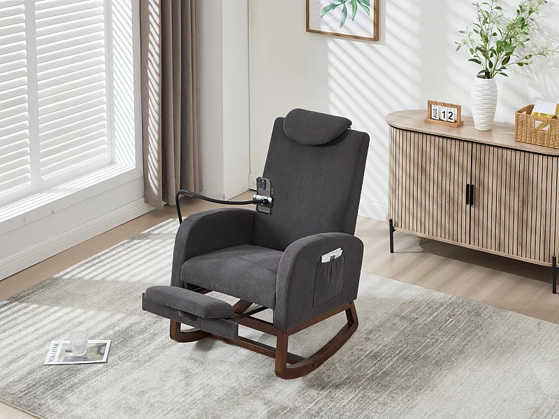 Fauteuil Relax à Bascule avec Repose-Pieds et Rangement Latéral - Confort Ergonomique en Velours Côtelé - Idéal pour Salon, Bureau et Coin Lecture