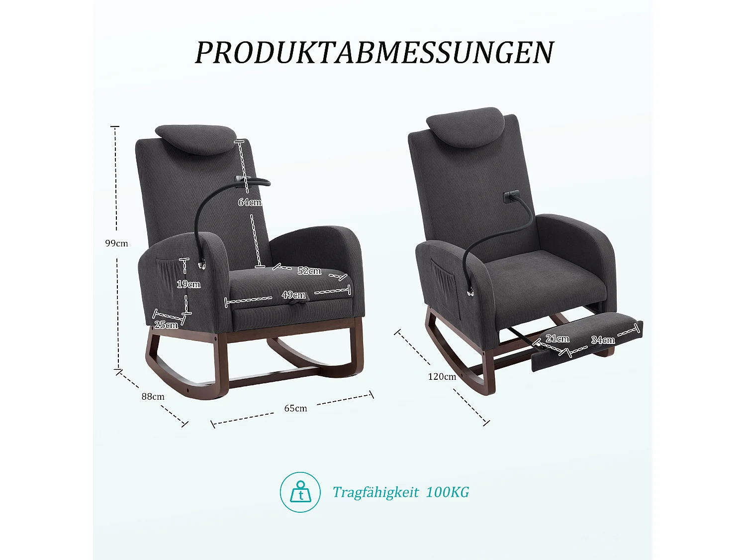 Fauteuil Relax à Bascule avec Repose-Pieds et Rangement Latéral - Confort Ergonomique en Velours Côtelé - Idéal pour Salon, Bureau et Coin Lecture