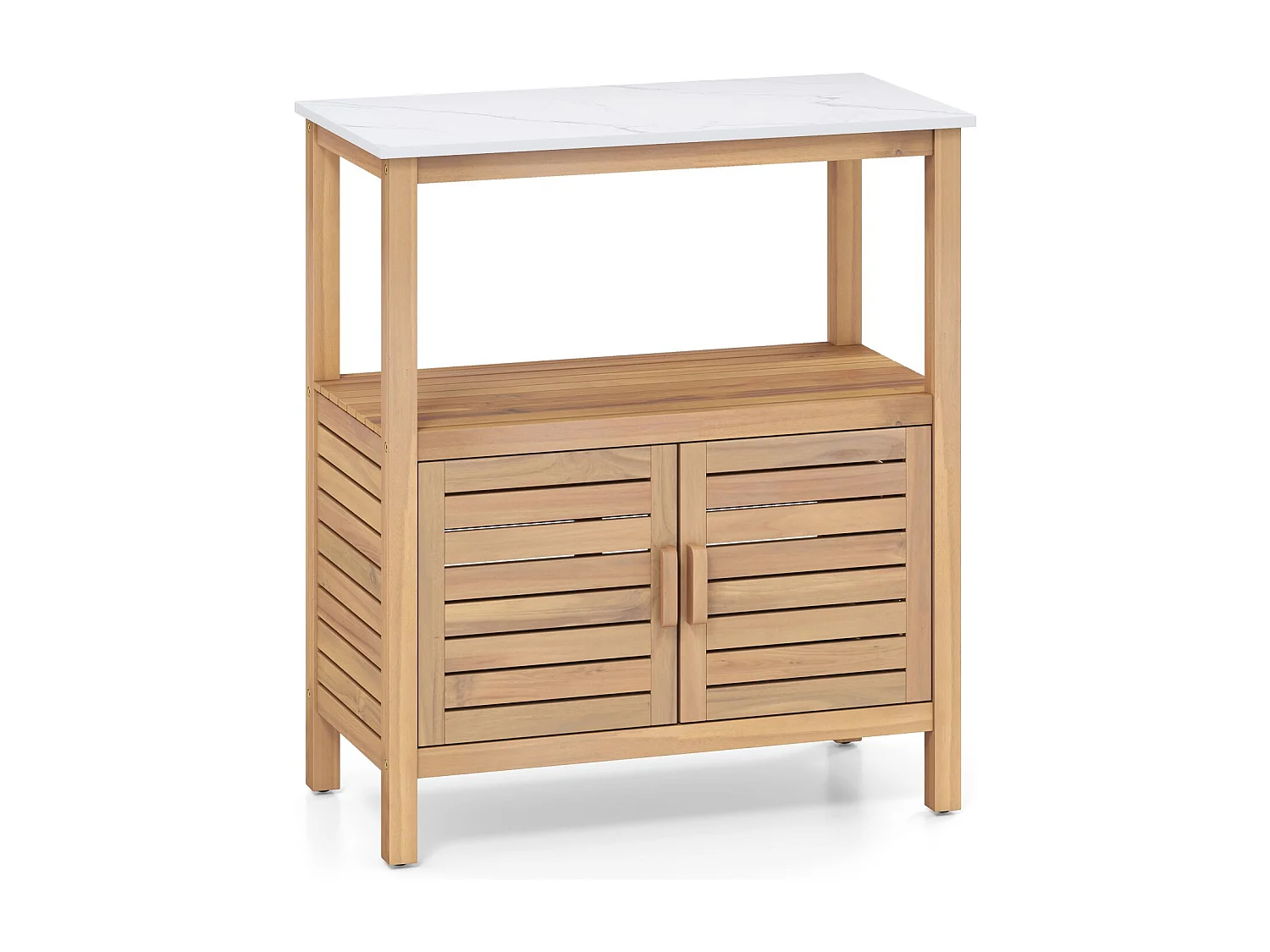 Table de travail d'extérieur Table de jardin en acacia avec plateau en résine Compartiment de rangement & armoire Naturel