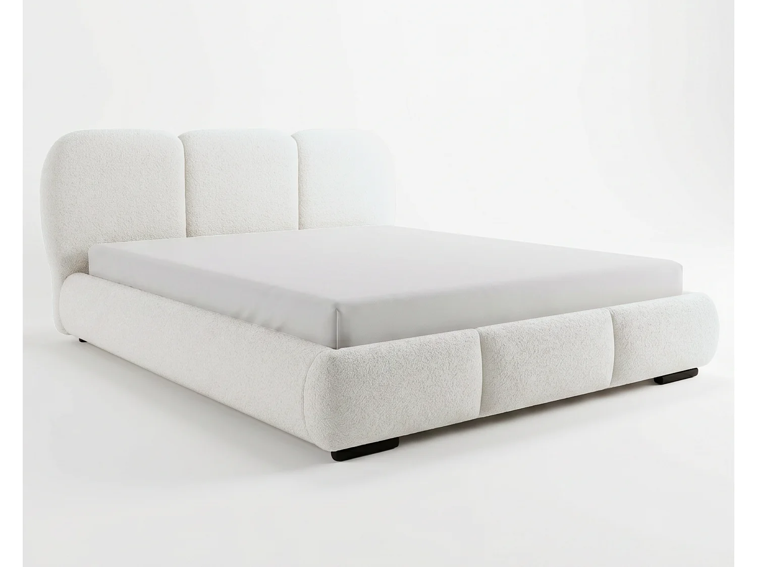 BESILIO Lit avec coffre de rangement et sommier 160x200 Holi – lit double tapissé en tissu bouclé/agneau – Blanc