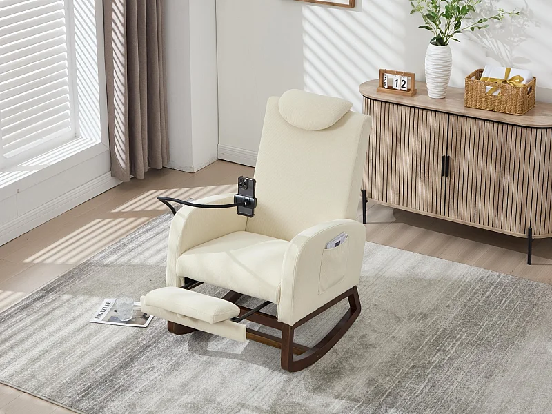 Fauteuil Relax à Bascule avec Repose-Pieds et Rangement Latéral - Confort Ergonomique en Velours Côtelé - Idéal pour Salon, Bureau et Coin Lecture