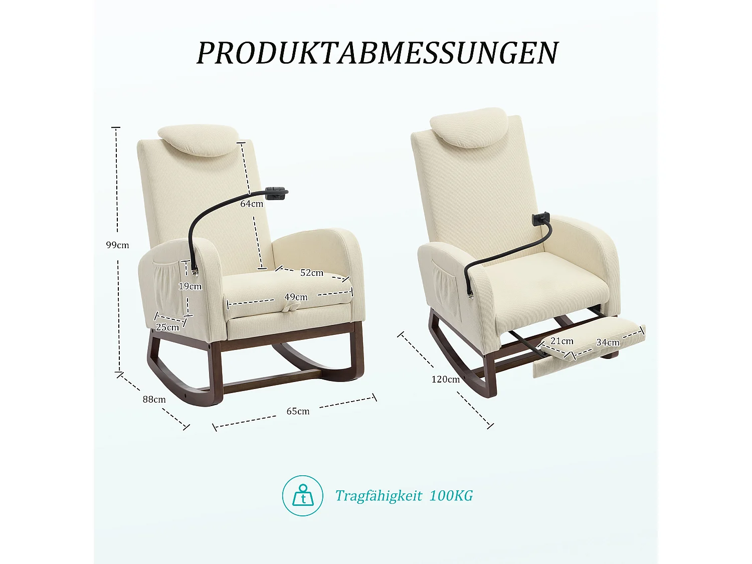 Fauteuil Relax à Bascule avec Repose-Pieds et Rangement Latéral - Confort Ergonomique en Velours Côtelé - Idéal pour Salon, Bureau et Coin Lecture