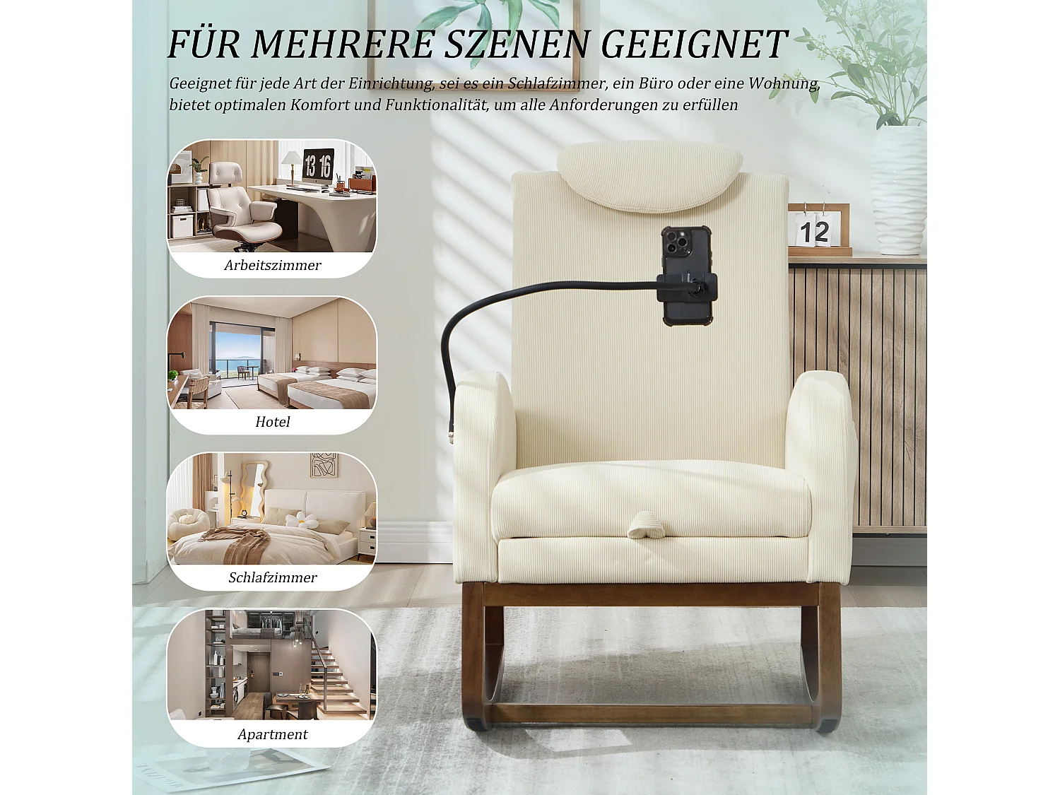 Fauteuil Relax à Bascule avec Repose-Pieds et Rangement Latéral - Confort Ergonomique en Velours Côtelé - Idéal pour Salon, Bureau et Coin Lecture