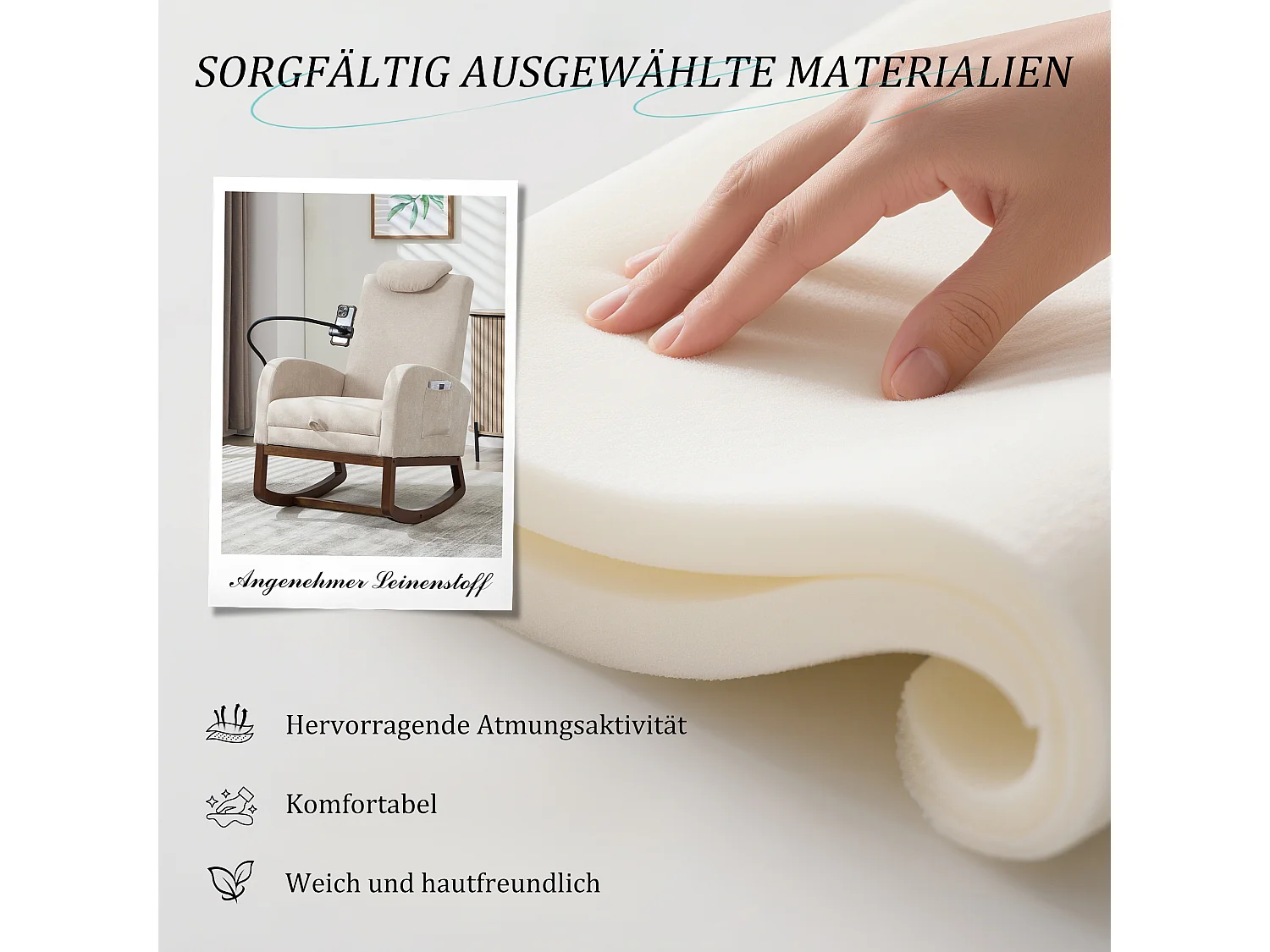 Fauteuil Relax à Bascule avec Repose-Pieds et Rangement Latéral - Confort Ergonomique en Lin - Idéal pour Salon, Bureau et Coin Lecture