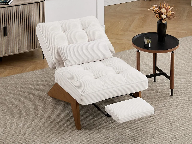 Sienna - Fauteuil Relax avec Dossier Réglable - Fauteuil Tissu avec Pieds en Bois Massif et Repose-Pieds Extensible - Confort Optimal pour Salon, Chambre et Bureau