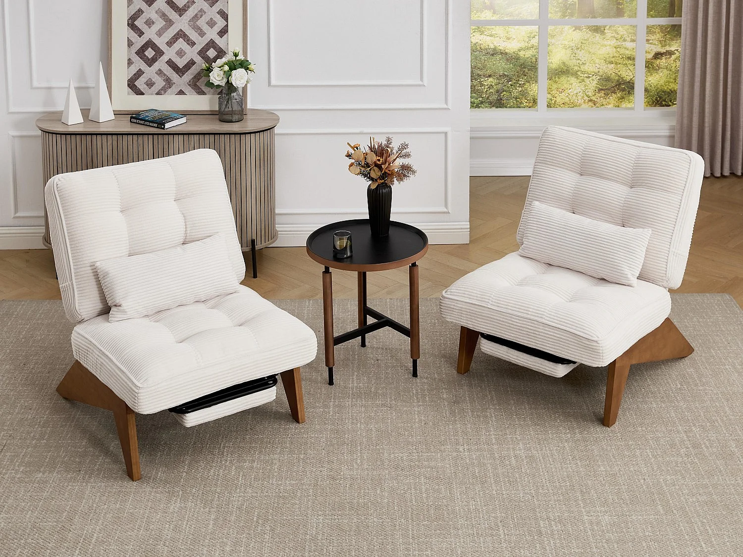 Sienna - Relaxfauteuil met Verstelbare Rugleuning - Stoffauteuil met Massief Houten Poten en Uittrekbaar Voetensteun - Optimale Comfort voor de Woonkamer, Slaapkame