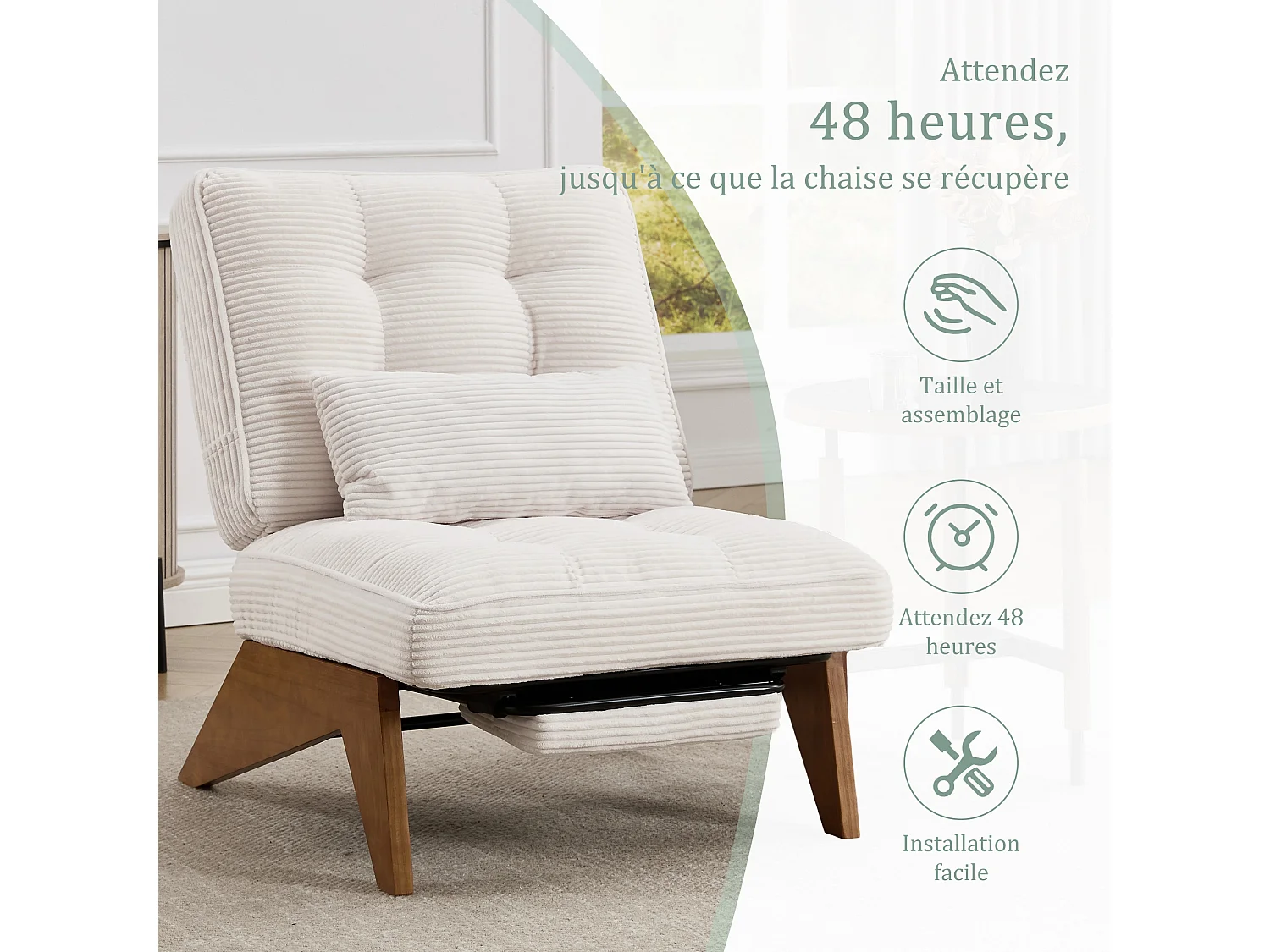 Sienna - Fauteuil Relax avec Dossier Réglable - Fauteuil Tissu avec Pieds en Bois Massif et Repose-Pieds Extensible - Confort Optimal pour Salon, Chambre et Bureau