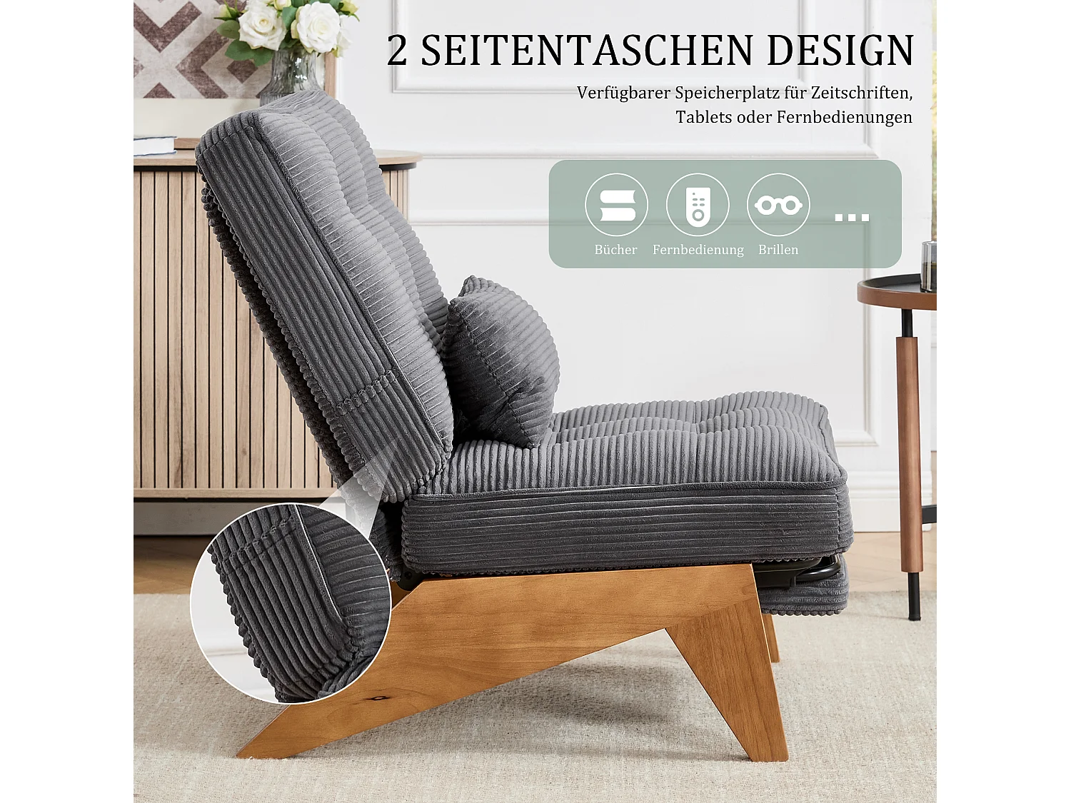 Sienna - Relaxfauteuil met Verstelbare Rugleuning - Stoffauteuil met Massief Houten Poten en Uittrekbaar Voetensteun - Optimale Comfort voor de Woonkamer, Slaapkame