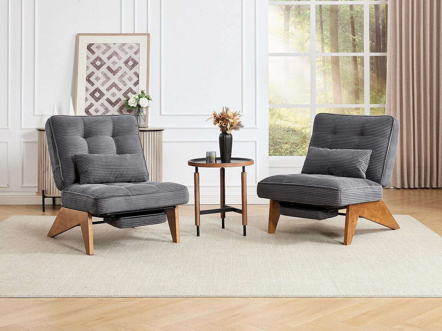 Sienna - Fauteuil Relax avec Dossier Réglable - Fauteuil Tissu avec Pieds en Bois Massif et Repose-Pieds Extensible - Confort Optimal pour Salon, Chambre et Bureau