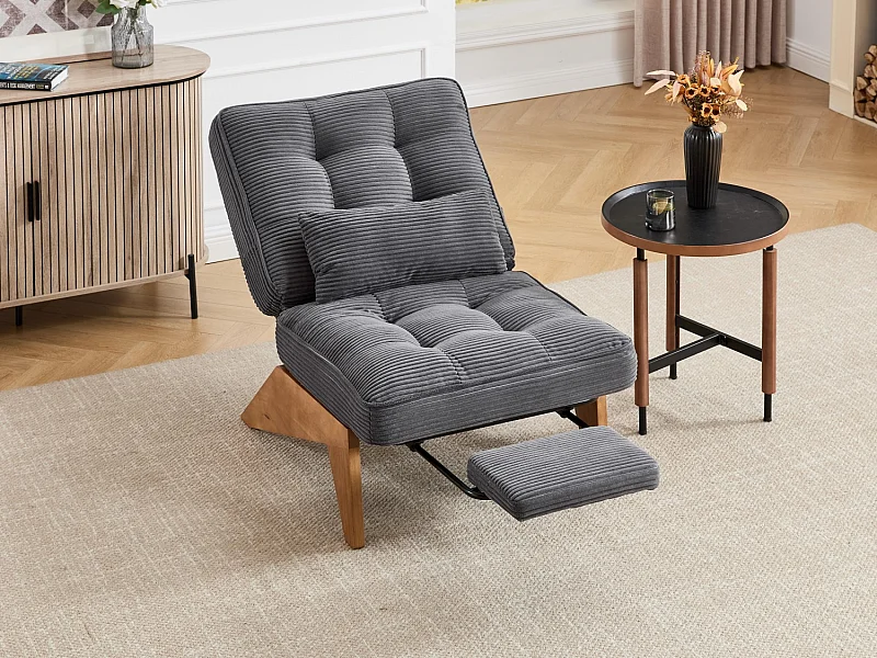 Sienna - Fauteuil Relax avec Dossier Réglable - Fauteuil Tissu avec Pieds en Bois Massif et Repose-Pieds Extensible - Confort Optimal pour Salon, Chambre et Bureau