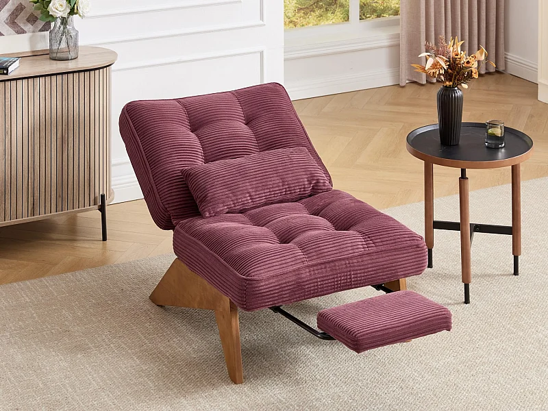 Sienna - Fauteuil Relax avec Dossier Réglable - Fauteuil Tissu avec Pieds en Bois Massif et Repose-Pieds Extensible - Confort Optimal pour Salon, Chambre et Bureau
