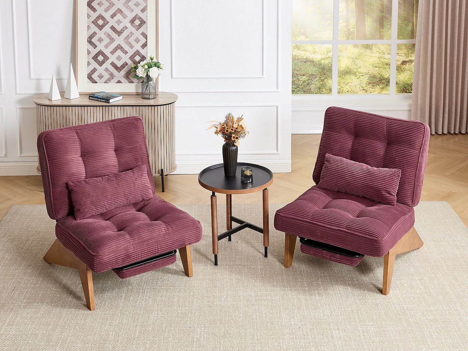 Sienna - Relaxfauteuil met Verstelbare Rugleuning - Stoffauteuil met Massief Houten Poten en Uittrekbaar Voetensteun - Optimale Comfort voor de Woonkamer, Slaapkame