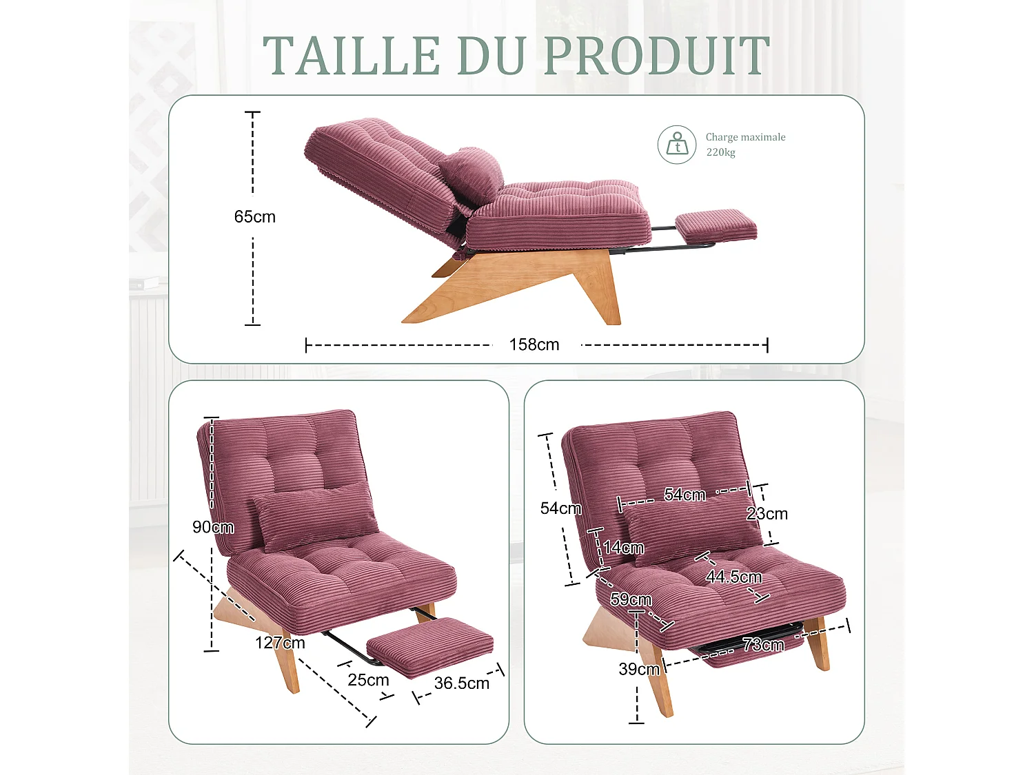 Sienna - Relaxfauteuil met Verstelbare Rugleuning - Stoffauteuil met Massief Houten Poten en Uittrekbaar Voetensteun - Optimale Comfort voor de Woonkamer, Slaapkame