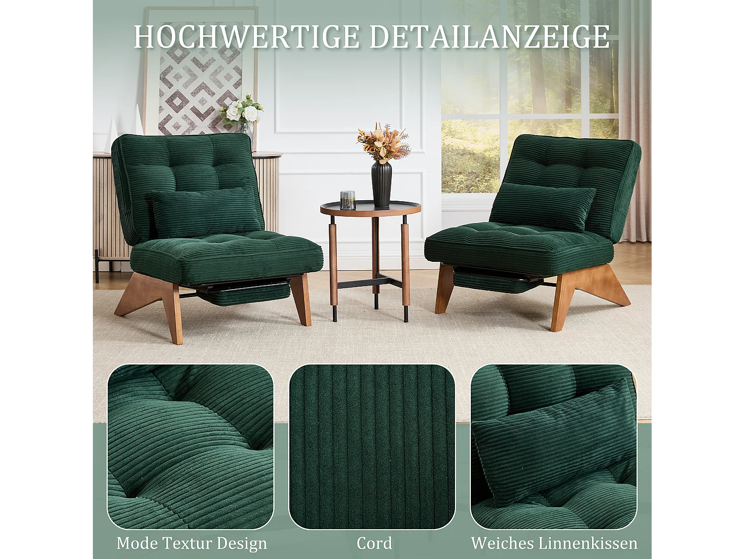 Sienna - Relaxfauteuil met Verstelbare Rugleuning - Stoffauteuil met Massief Houten Poten en Uittrekbaar Voetensteun - Optimale Comfort voor de Woonkamer, Slaapkame