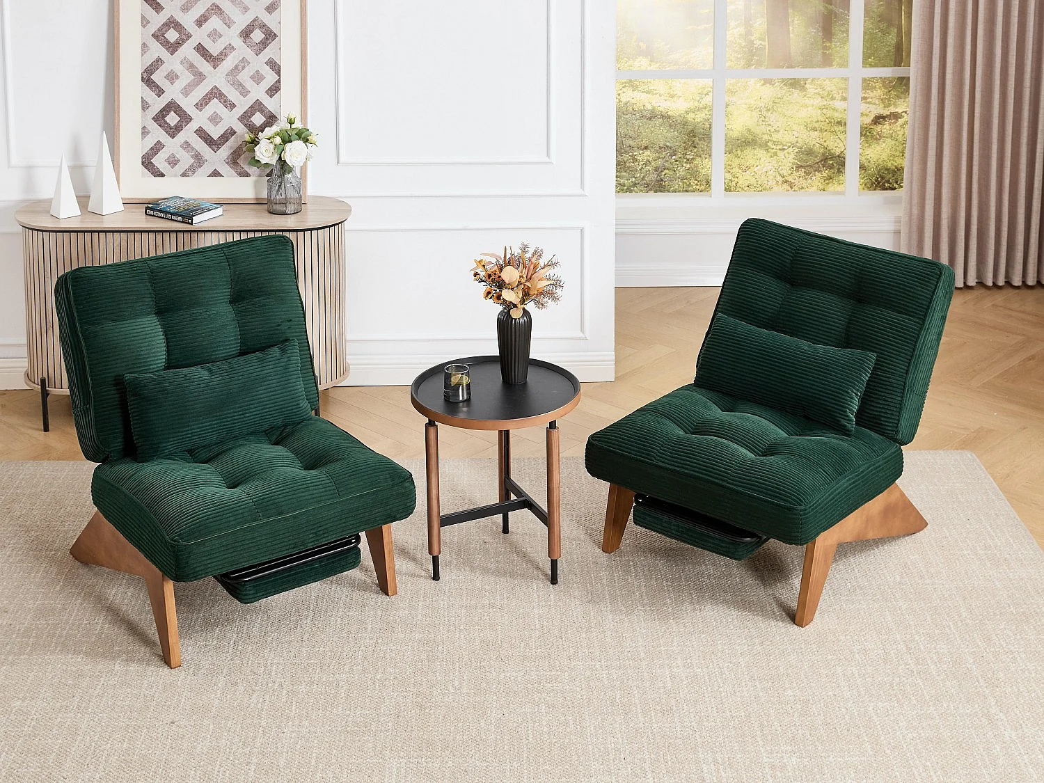 Sienna - Relaxfauteuil met Verstelbare Rugleuning - Stoffauteuil met Massief Houten Poten en Uittrekbaar Voetensteun - Optimale Comfort voor de Woonkamer, Slaapkame