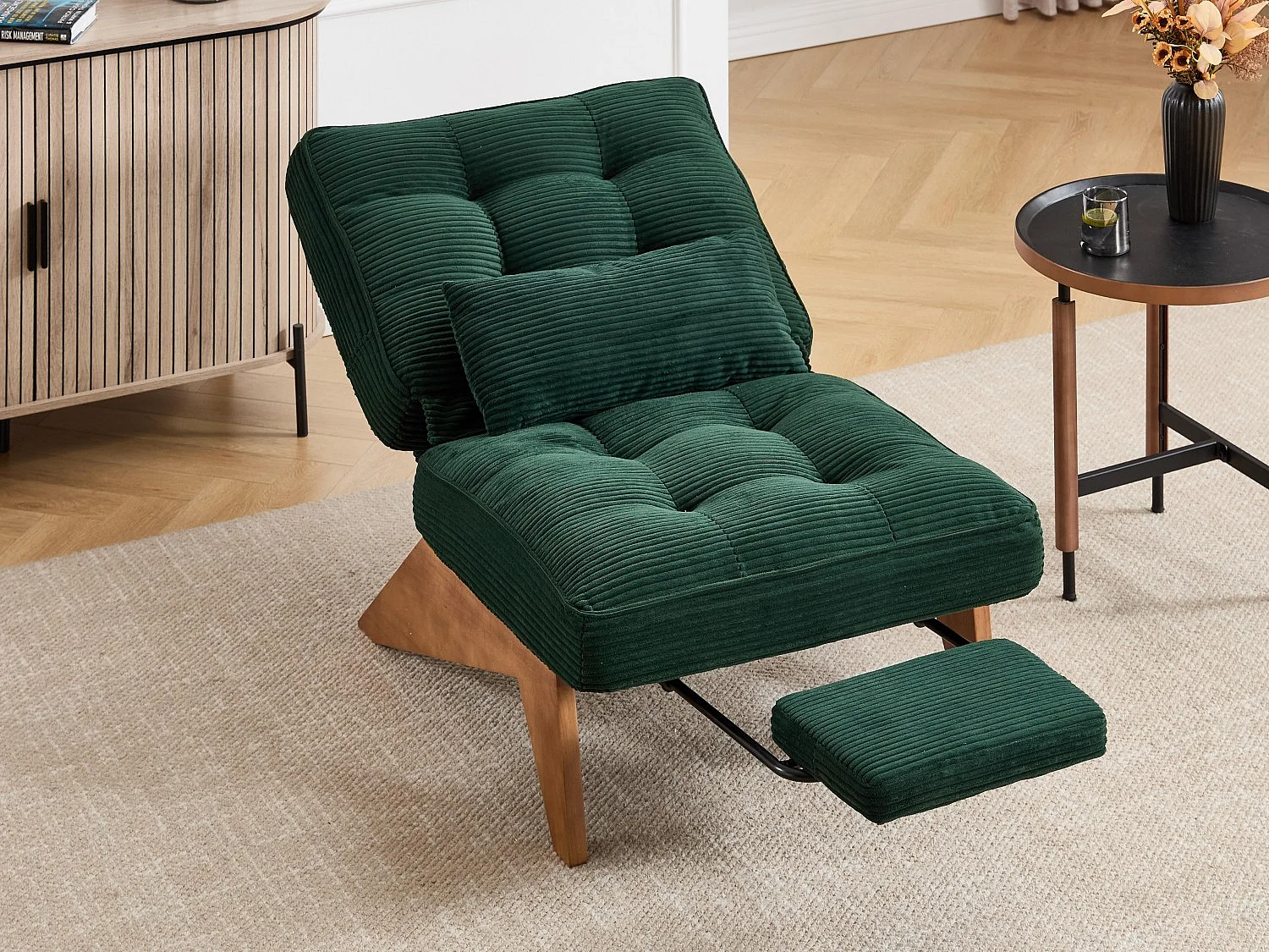 Sienna - Fauteuil Relax avec Dossier Réglable - Fauteuil Tissu avec Pieds en Bois Massif et Repose-Pieds Extensible - Confort Optimal pour Salon, Chambre et Bureau