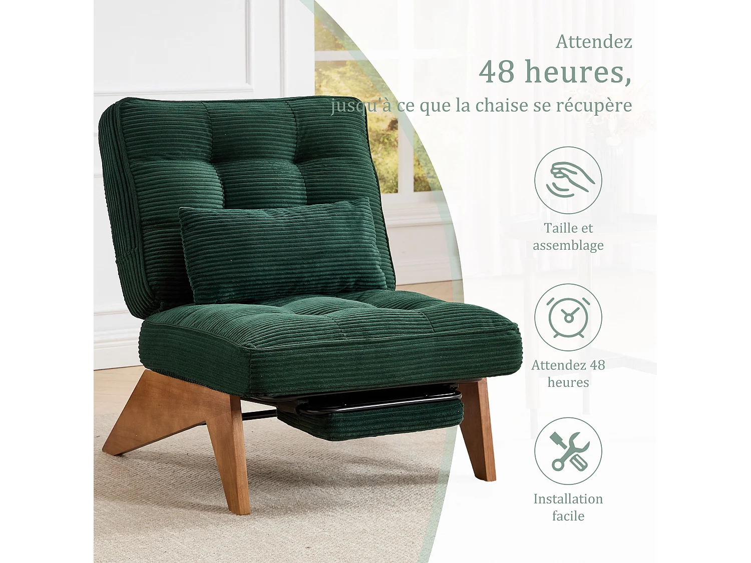 Sienna - Fauteuil Relax avec Dossier Réglable - Fauteuil Tissu avec Pieds en Bois Massif et Repose-Pieds Extensible - Confort Optimal pour Salon, Chambre et Bureau