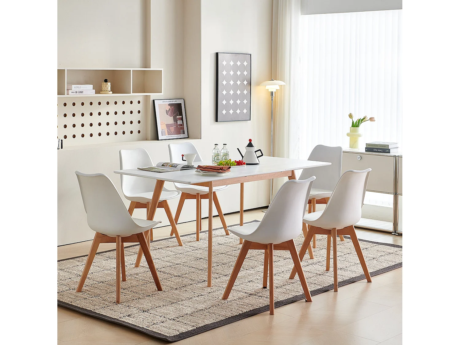 Table de salle à manger extensible 6-8 couverts, idéale pour les petits espaces, avec pieds robustes, pour restaurant ou maison, blanc