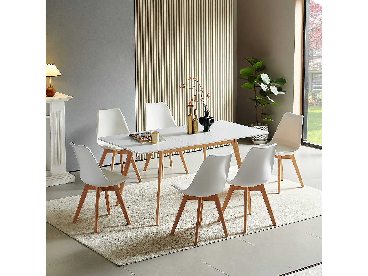 Table de salle à manger extensible 6-8 couverts, idéale pour les petits espaces, avec pieds robustes, pour restaurant ou maison, blanc