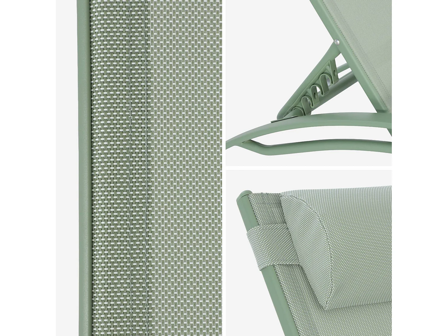 Duo de bains de soleil aluminium vert de gris - Transats aluminium et textilène