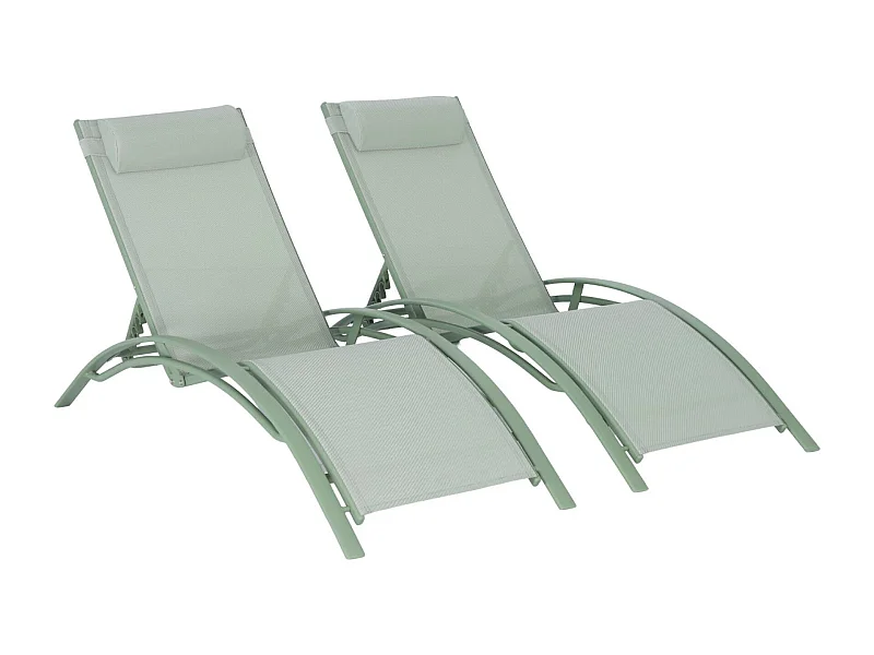 Tumbona de aluminio textileno, set de 2 verde grisáceo