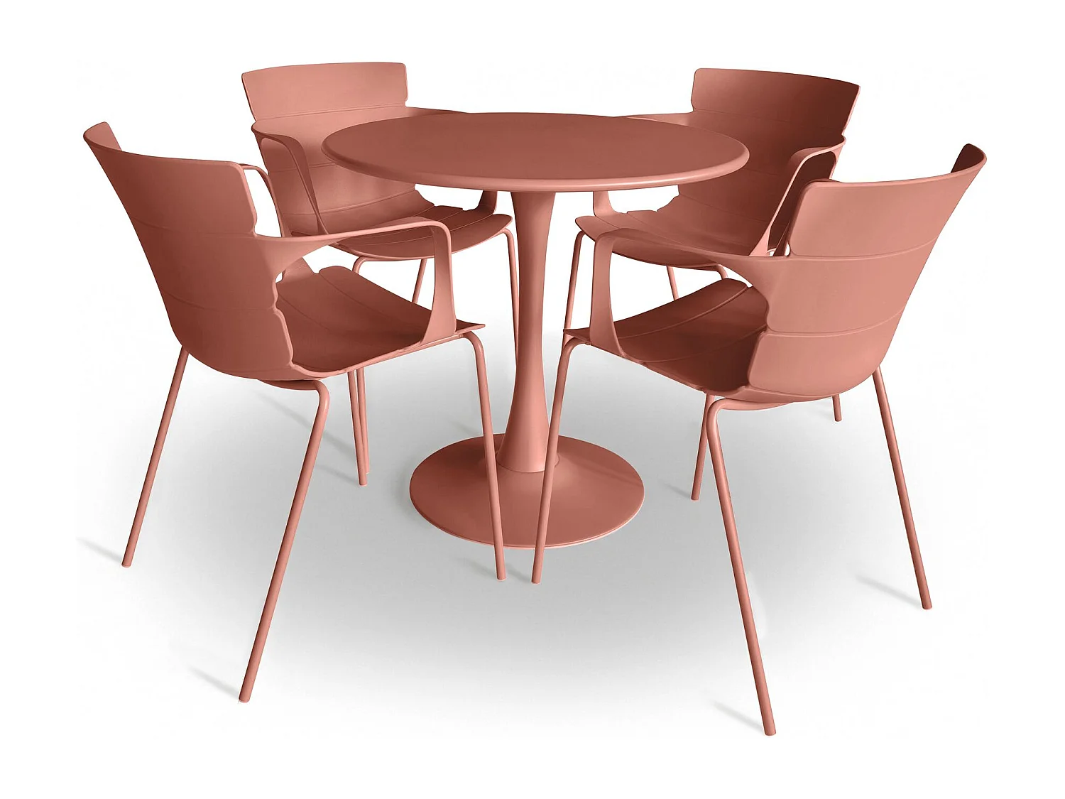 Now's Home - Salon De Jardin Table Et 4 Fauteuils En Polypopylene Et Metal Brique Montauk