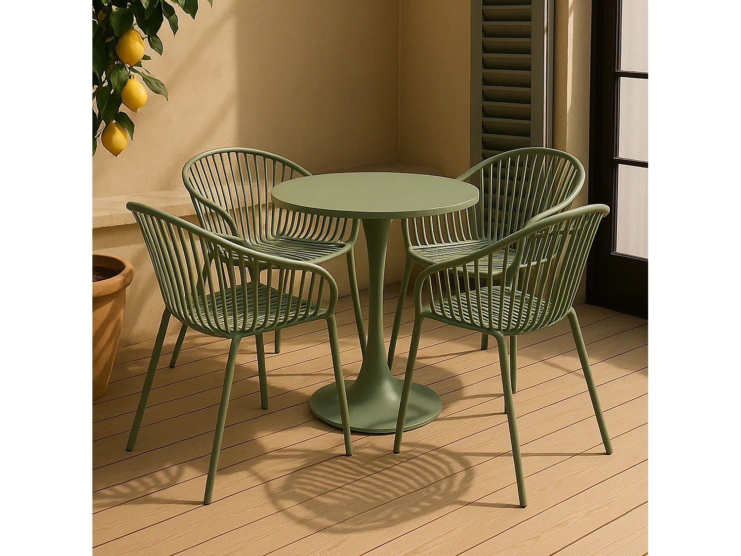 Now's Home - Salon De Jardin Table Et 4 Fauteuils En Polypopylène Et Métal Vert Calypso