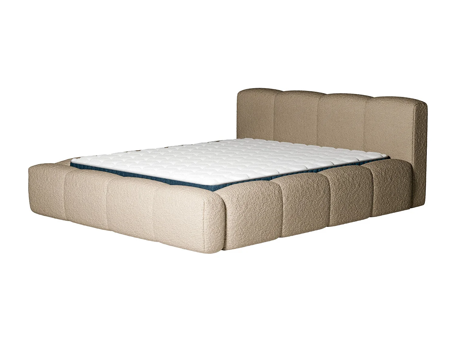 Ensemble matelas hybride et lit coffre beige tissu bouclé 160x200cm