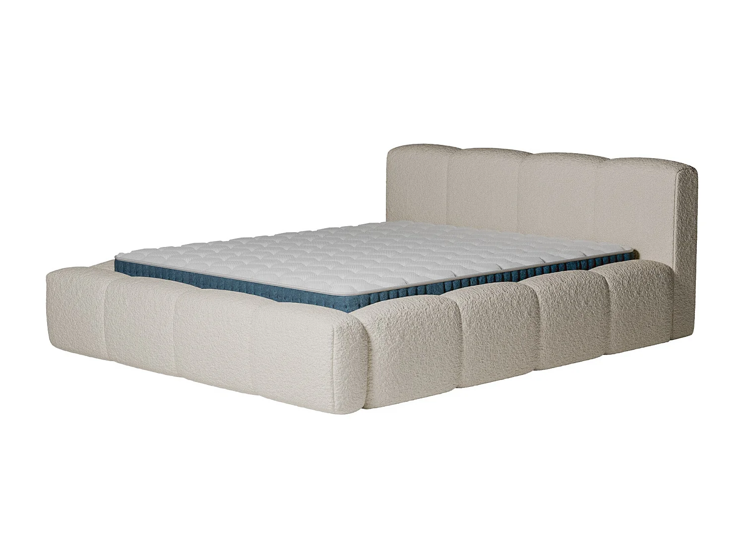 Ensemble matelas hybride et lit coffre beige tissu bouclé 160x200cm