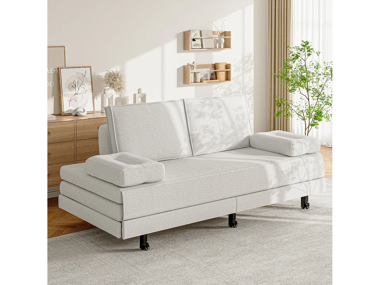 Canapé-lit extensible 90×200 cm en tissu blanc, convertible en lit 180×200 cm – Design moderne et gain de place