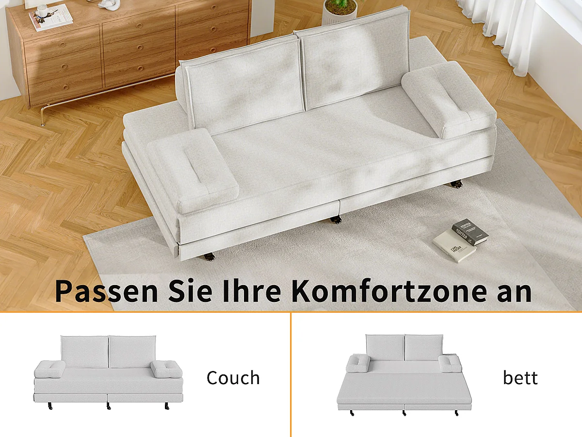 Canapé-lit extensible 90×200 cm en tissu blanc, convertible en lit 180×200 cm – Design moderne et gain de place