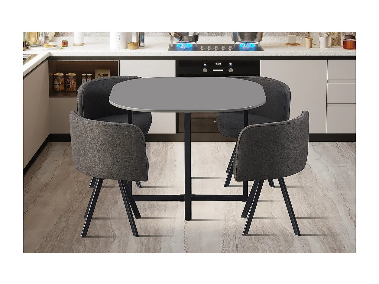 Ensemble table et 4 chaises ORBENA – Coloris gris mat – Table 100x100 cm – Design moderne et compact