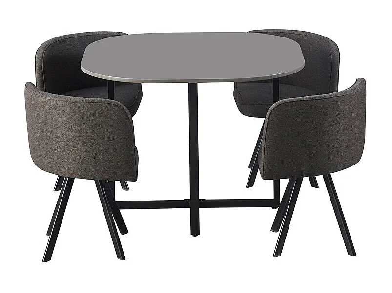 Ensemble table et 4 chaises ORBENA – Coloris gris mat – Table 100x100 cm – Design moderne et compact