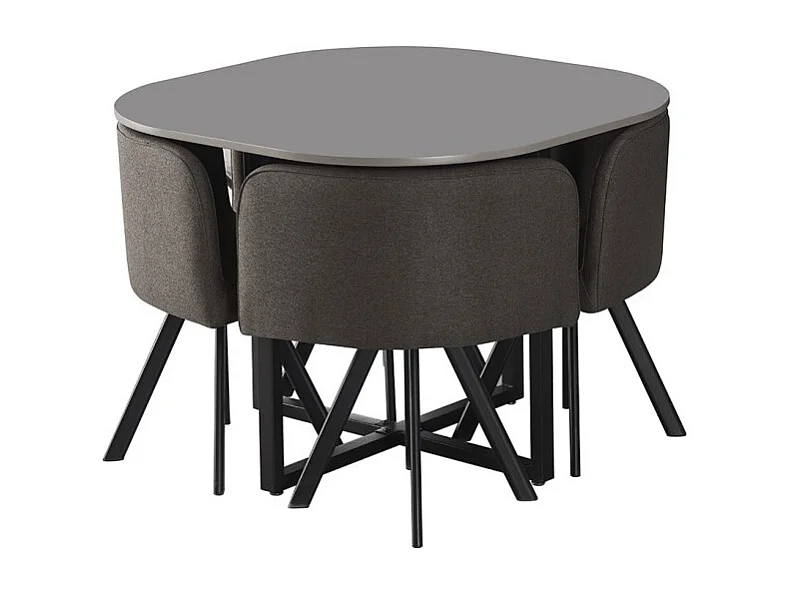 Ensemble table et 4 chaises ORBENA – Coloris gris mat – Table 100x100 cm – Design moderne et compact