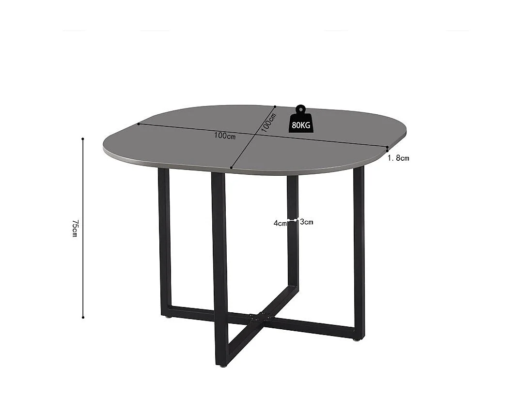 Conjunto de mesa y 4 sillas ORBENA – Color gris mate – Mesa 100x100 cm – Diseño moderno y compacto