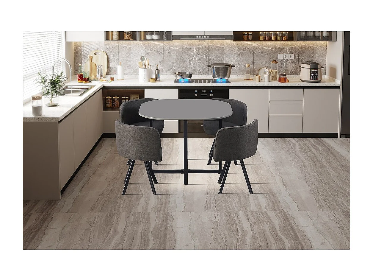 Conjunto de mesa y 4 sillas ORBENA – Color gris mate – Mesa 100x100 cm – Diseño moderno y compacto