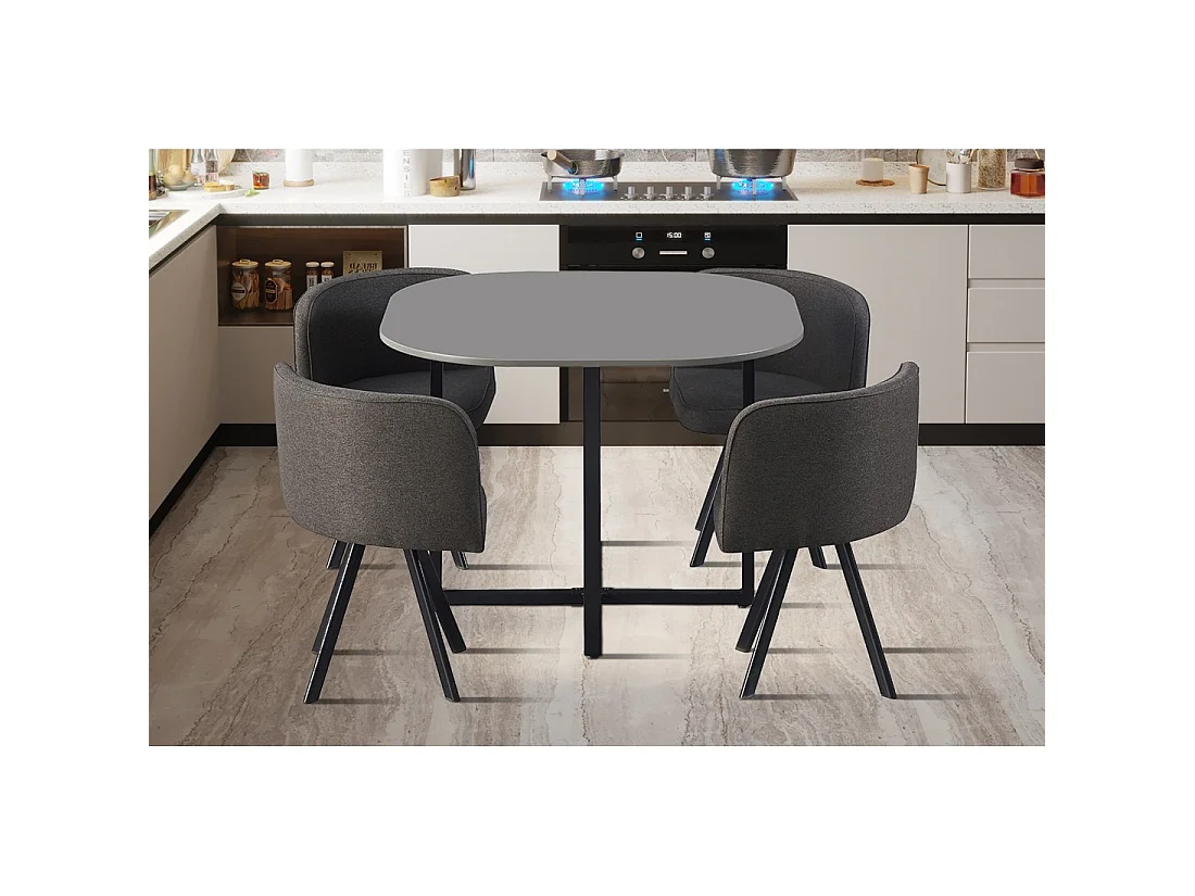 Ensemble table et 4 chaises ORBENA – Coloris gris mat – Table 100x100 cm – Design moderne et compact