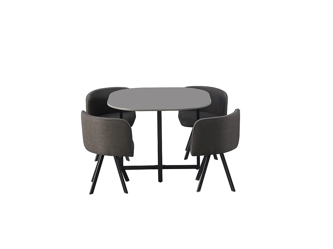 Ensemble table et 4 chaises ORBENA – Coloris gris mat – Table 100x100 cm – Design moderne et compact