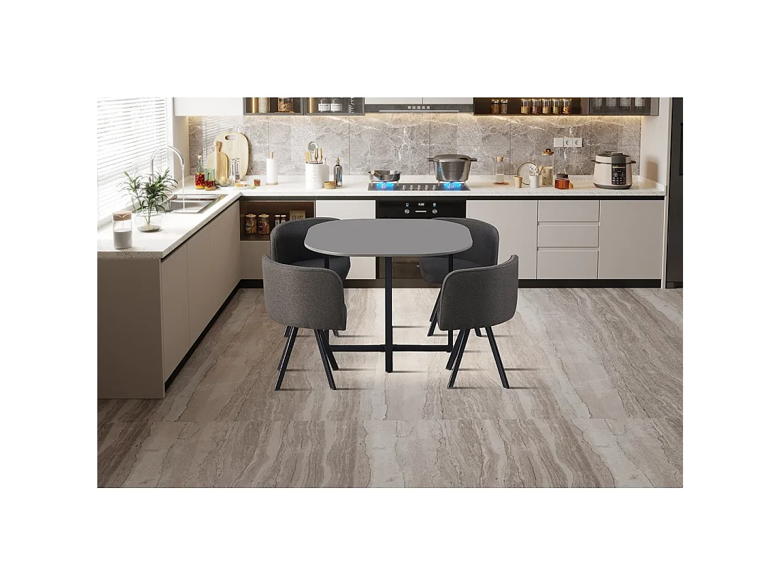 Ensemble table et 4 chaises ORBENA – Coloris gris mat – Table 100x100 cm – Design moderne et compact
